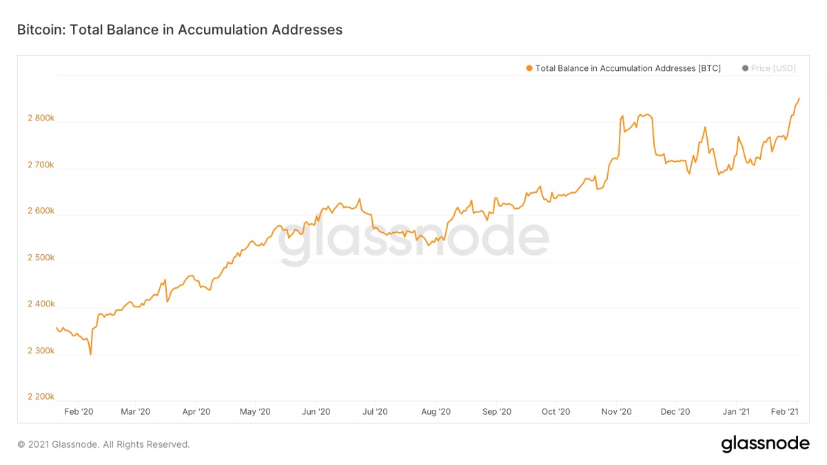GlassNode（グラスノード）　Total Balances in Accumulation Addresses
